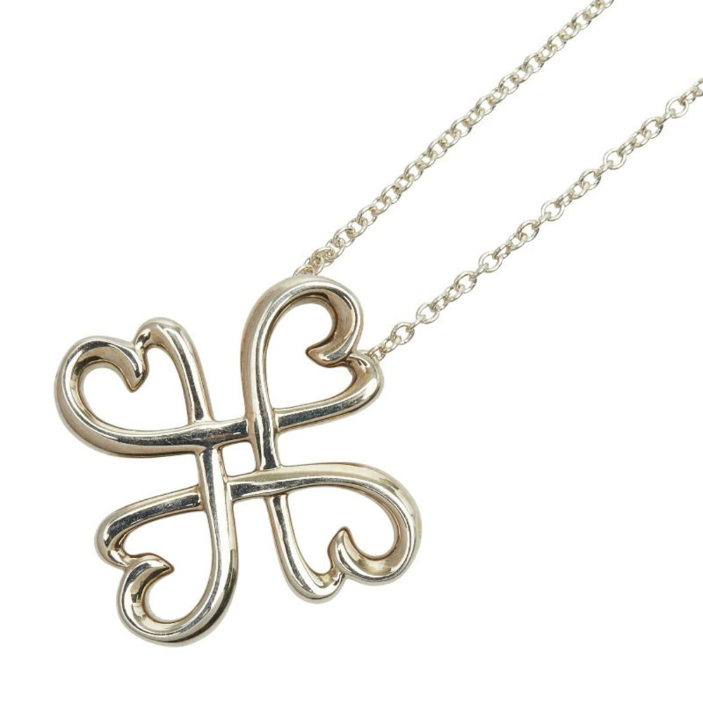 Tiffany Co Loving Heart Clover Necklace Silver TIFFANYCo